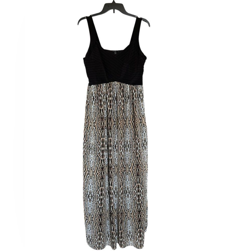 Sami & Jo Black Bodice Fit & Flare Leopard Print Skirt Maxi Dress 1X Mob Wife